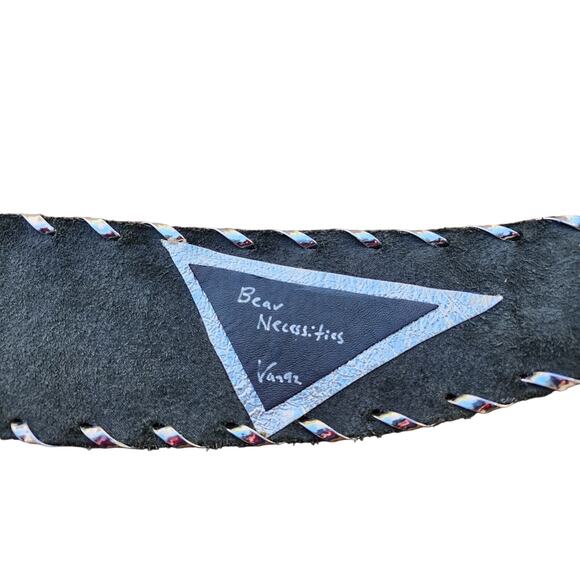 Vintage Zuni Bear Leather Belt M/L Southwestern Raised Gold-tone Spirit Line - Picture 8 of 13